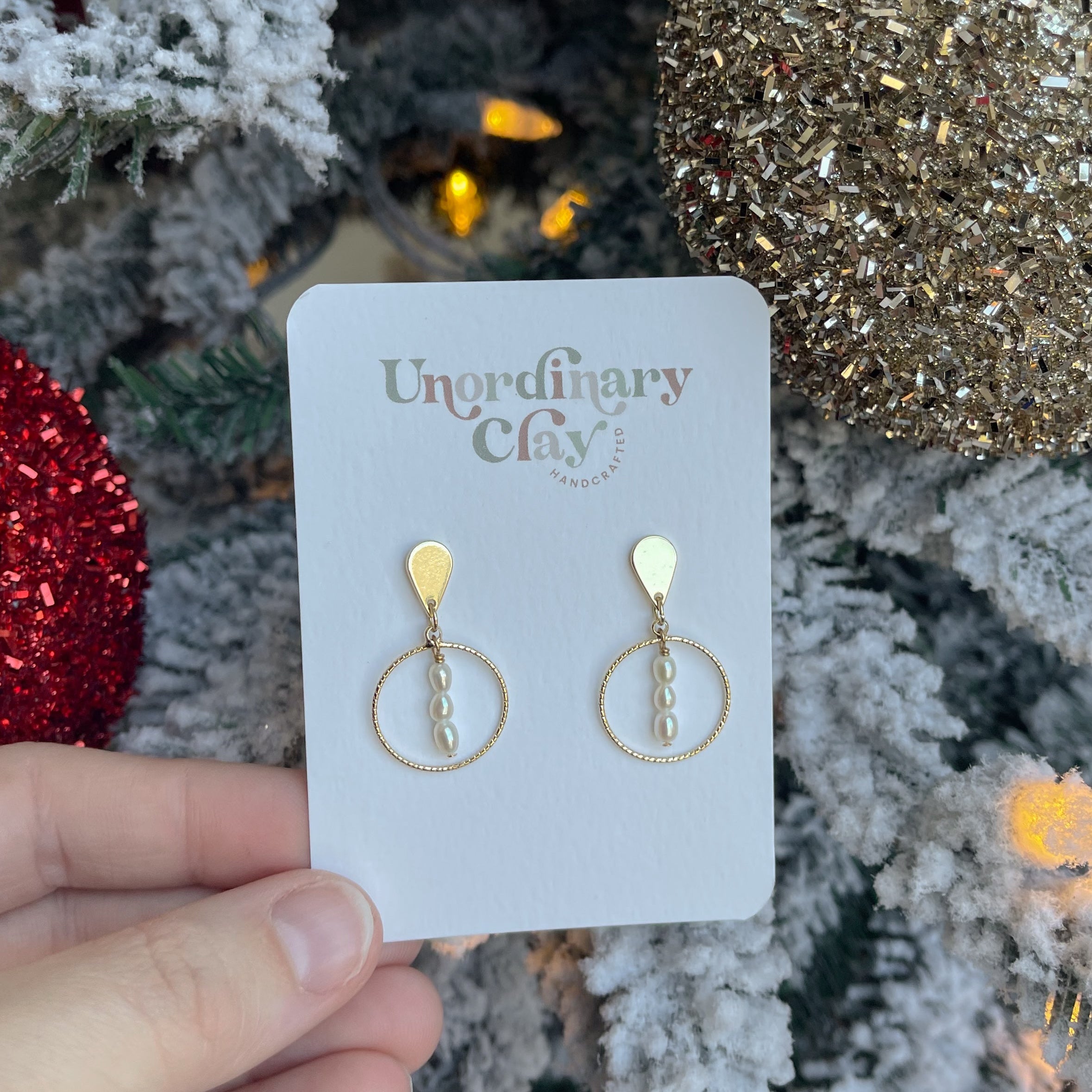 Pearl Gold Circle Earrings