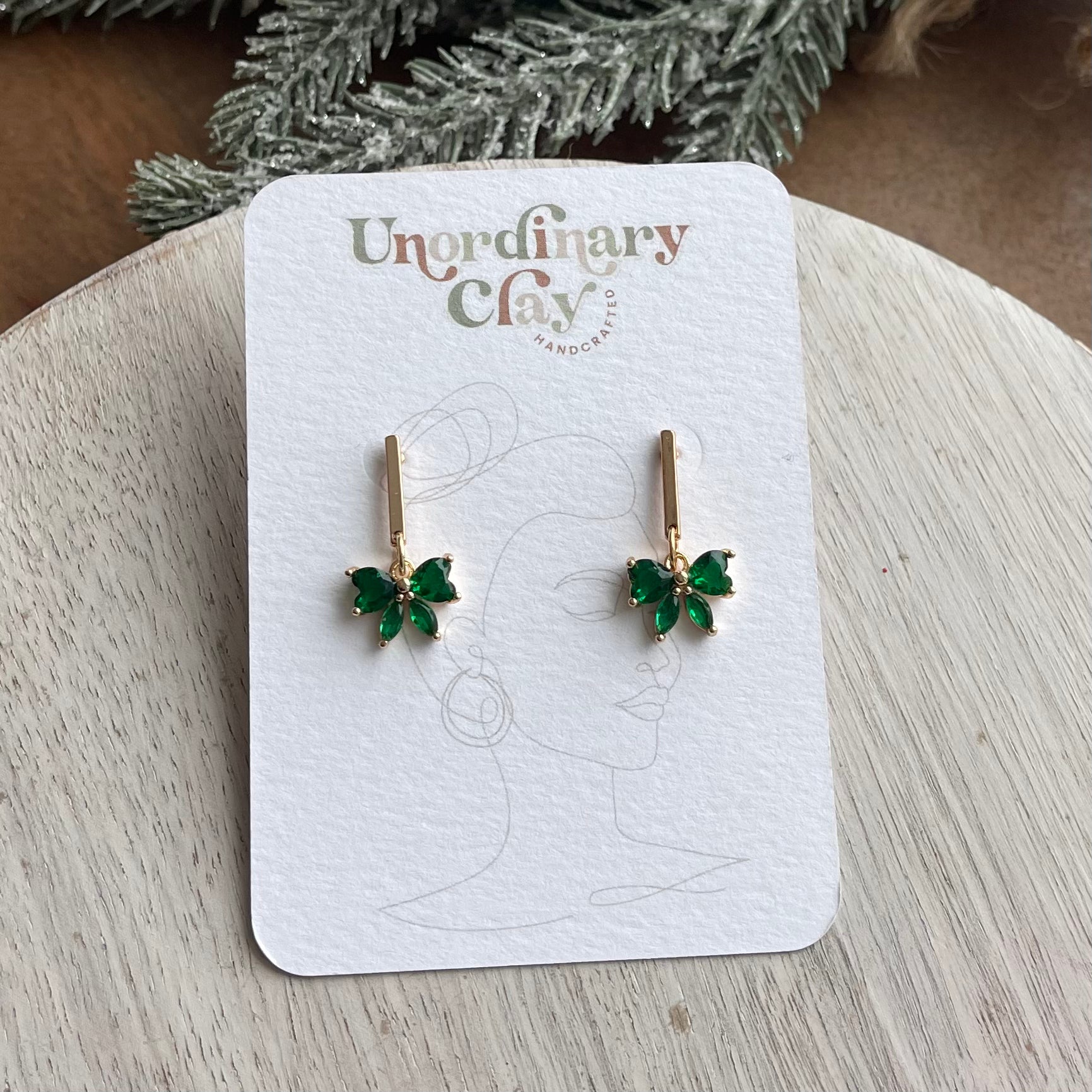 Gold Green Bow Earrings