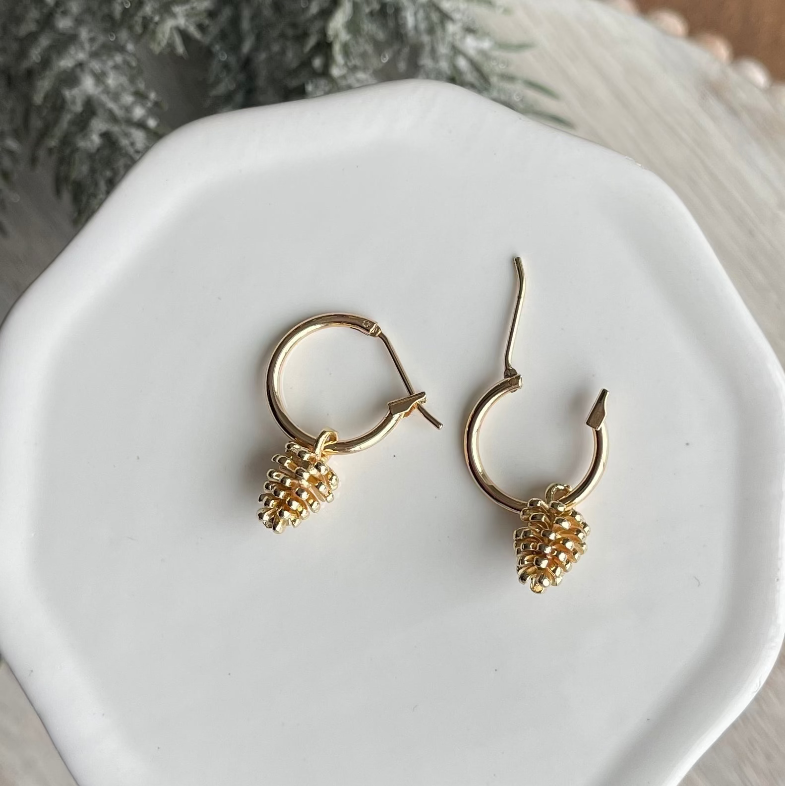 Gold Pinecone Hoops