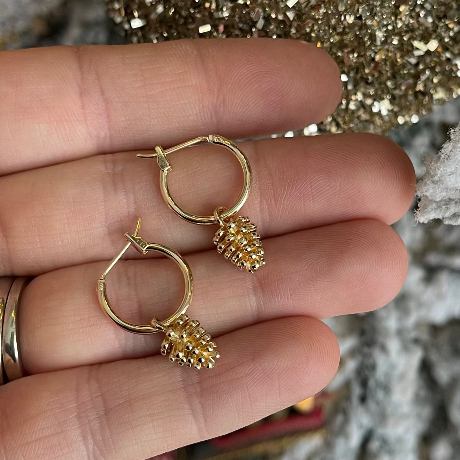 Gold Pinecone Hoops