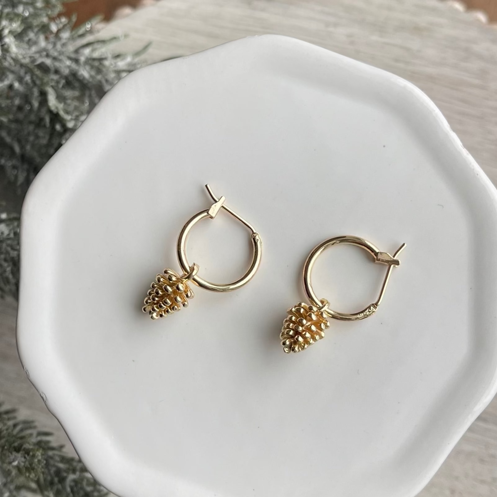 Gold Pinecone Hoops