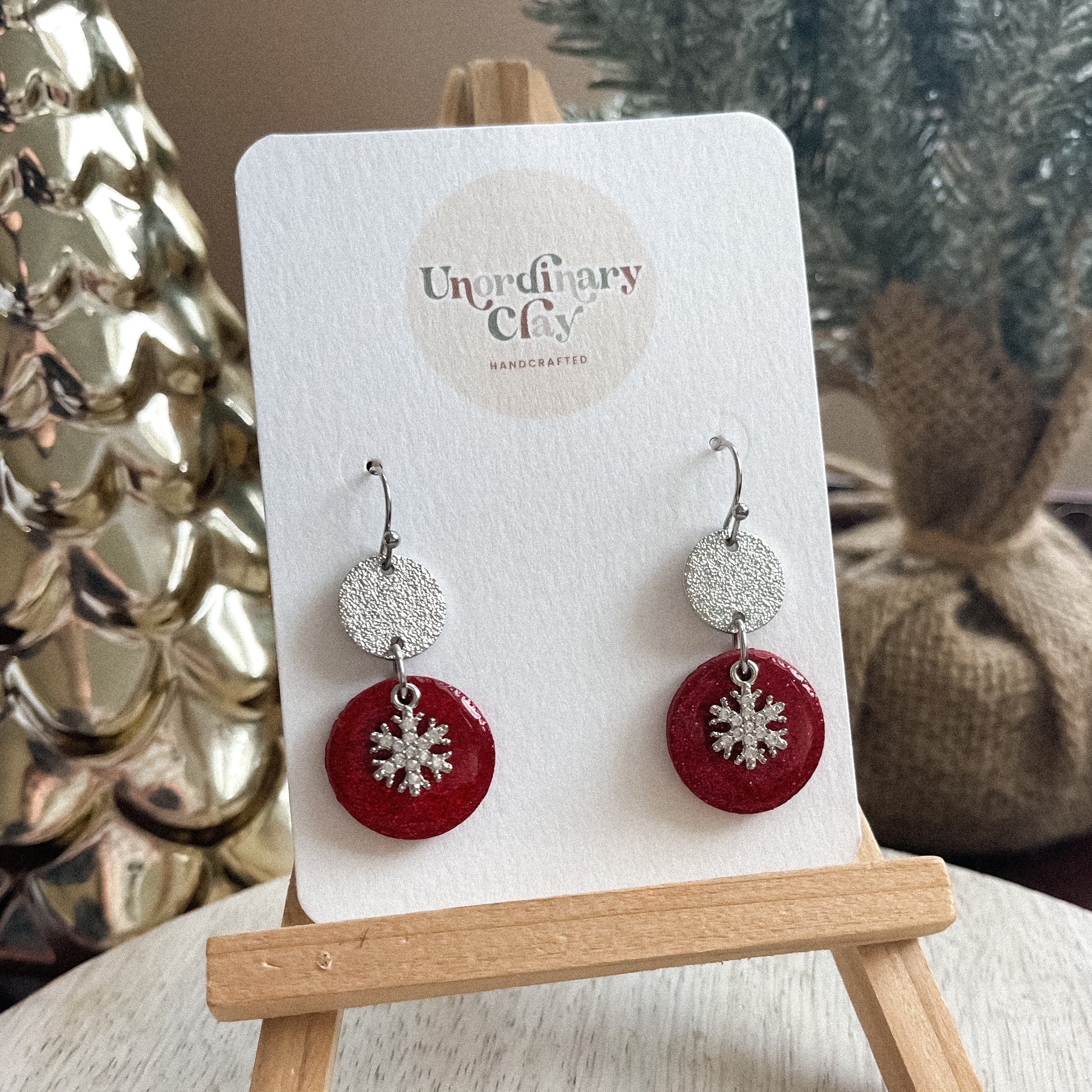 Red Sparkly Winter Earrings