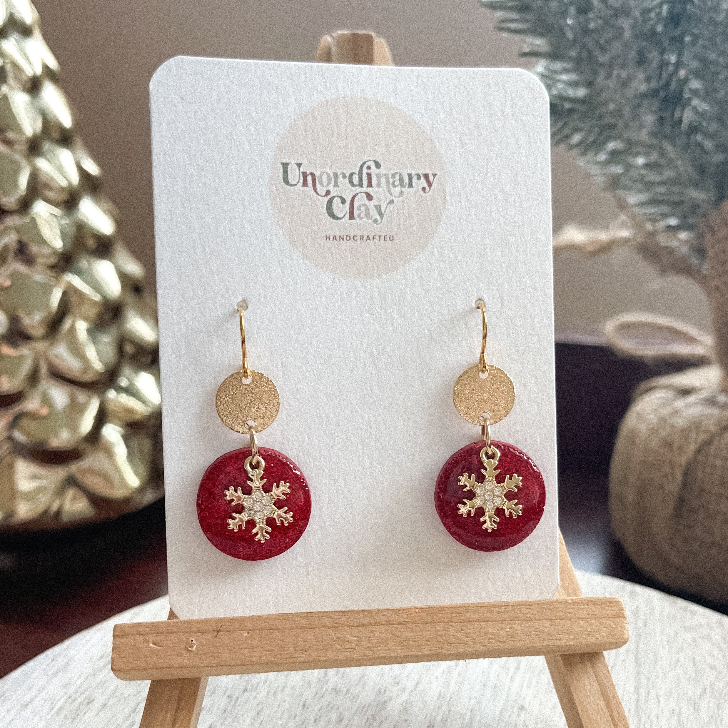 Red Sparkly Winter Earrings